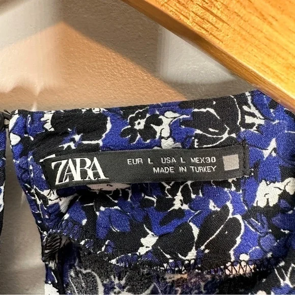 Zara Navy Blue Black White Floral Mini Dress - Picture 3 of 7